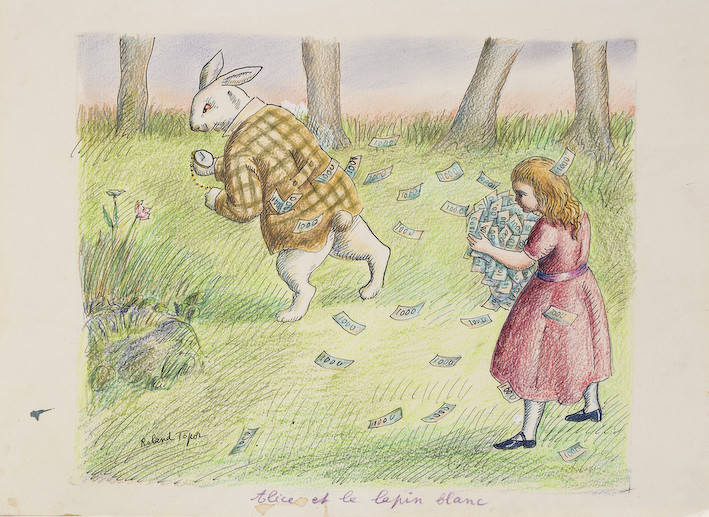 Alice et le lapin blanc (pour le calendrier de la banque Veuve Morin-Ponse)
